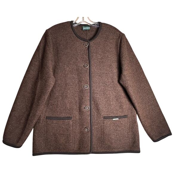 Geiger Collections Women's Vomp Button Brown 100% Boiled Wool Jacket Sz 46 EC - Picture 2 of 16
